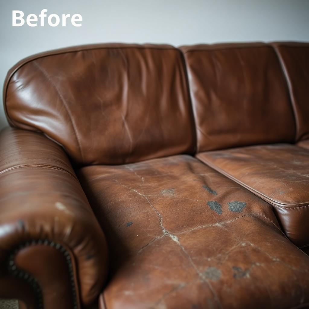Cognac Sofa Restoration — before restoration